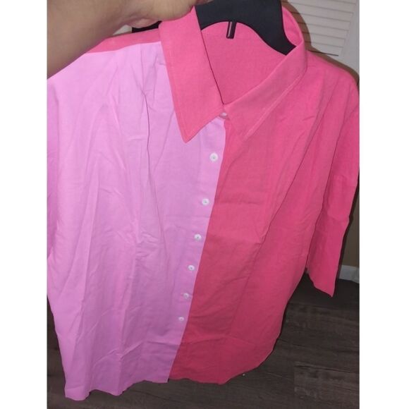 Color block drop shoulder button down top sz XL - Picture 5 of 12